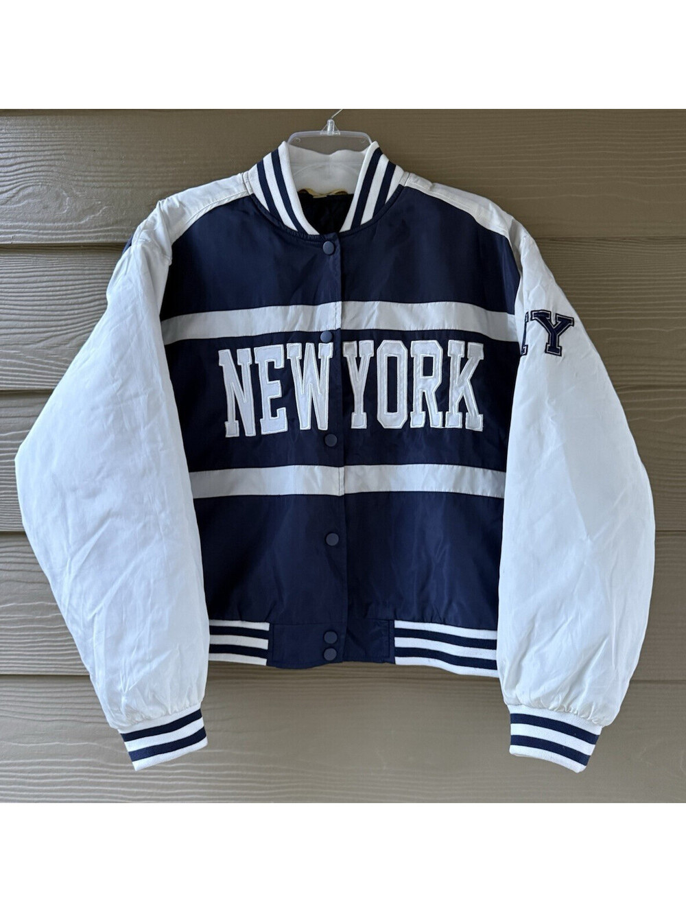 New York Yankees Cult Favorite Satin Bomber Jacket Blue Varsity Athletic Style M